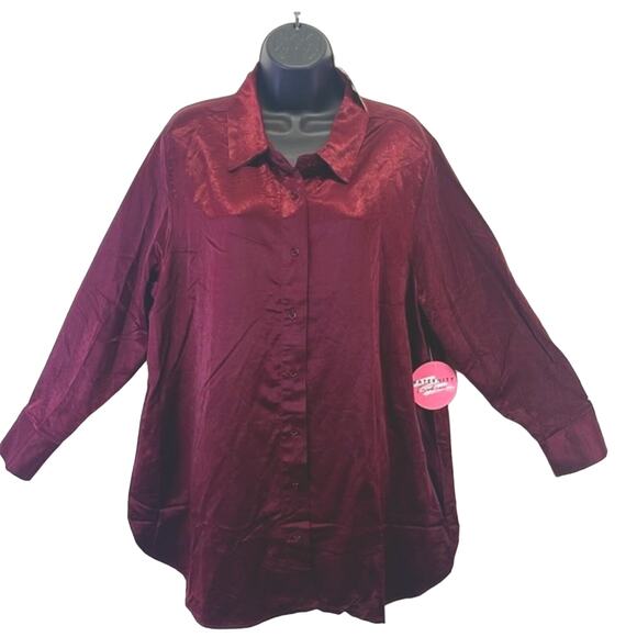 Emmas Expressions Wine Button Down Collar LS Silky Look/Feel Maternity NWT M Top - Picture 1 of 10